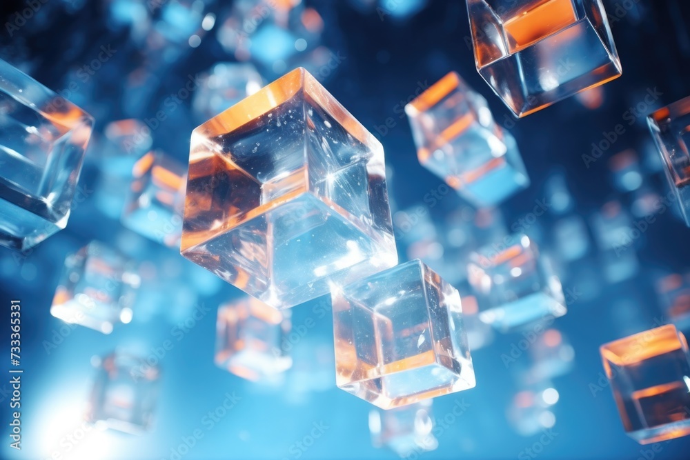 Poster a collection of cubes suspended in mid-air. versatile image for various design purposes
