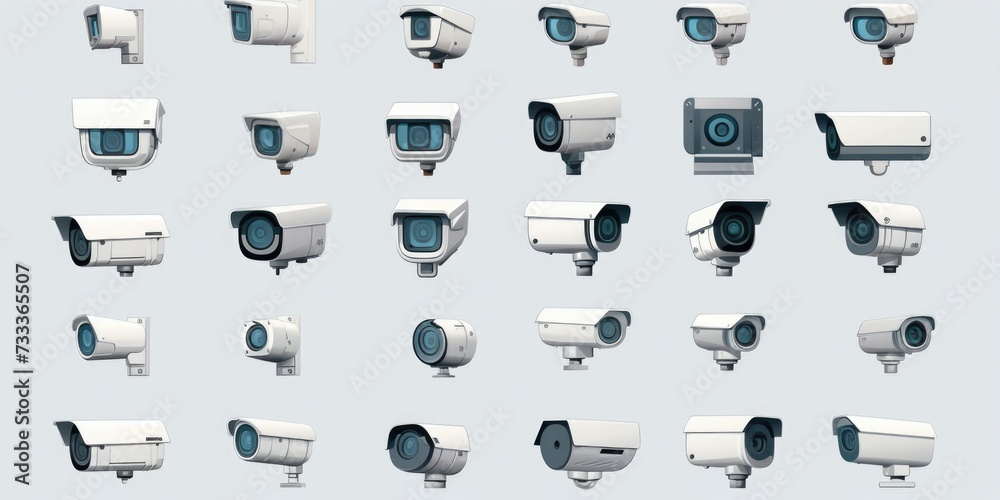 Aufkleber A collection of cameras displayed on a wall. Ideal for photography enthusiasts or as a background for technology-related content