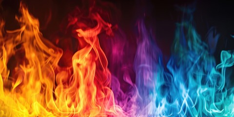 A close-up view of a fire on a black background. This image can be used to depict warmth, energy, danger, or passion