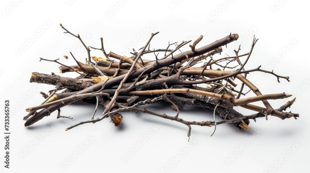 Aufkleber a pile of twigs arranged on a white surface. suitable for nature-themed designs and projects