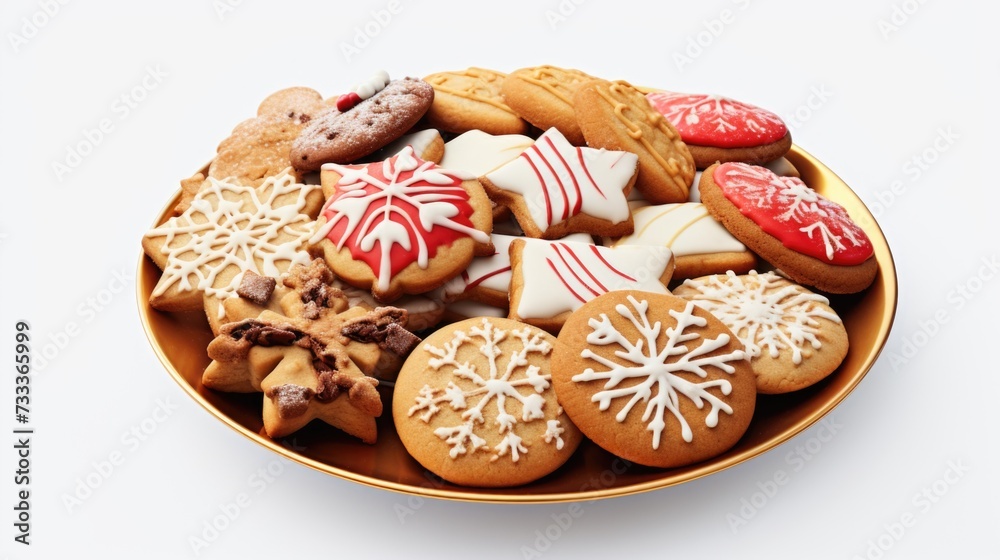 Poster A plate filled with mouthwatering cookies sitting on top of a table. Perfect for adding a touch of sweetness to any project