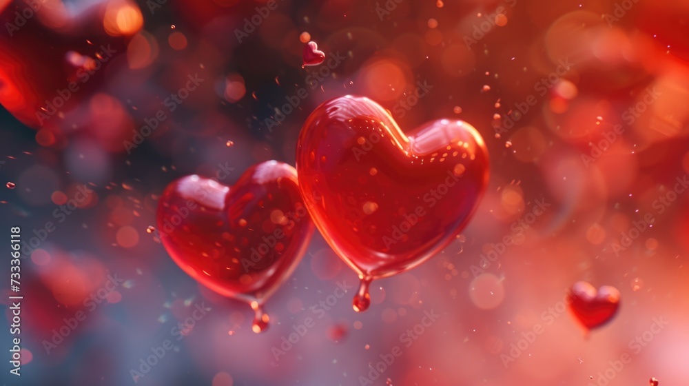 Poster a beautiful image featuring a bunch of red hearts floating in the air. perfect for expressing love a