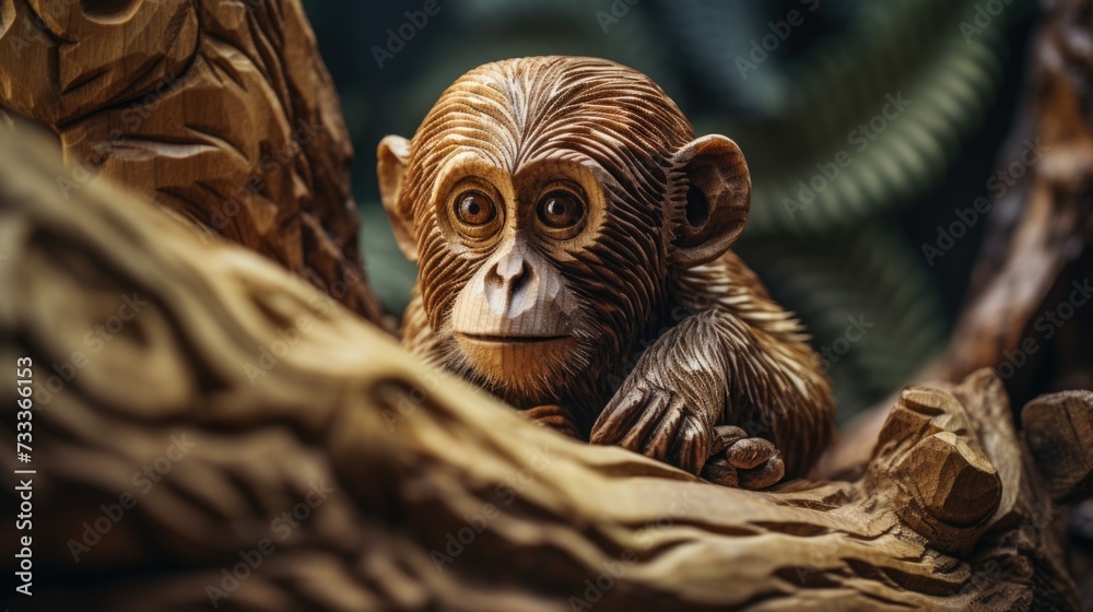 Aufkleber a detailed close-up shot of a monkey statue. perfect for adding a touch of nature and wildlife to an