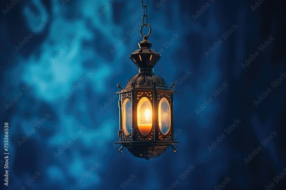 Aufkleber A lantern hanging from a chain in front of a blue background. Versatile image suitable for various design projects
