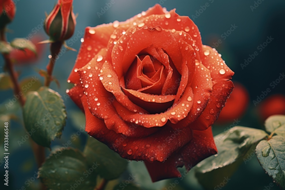 Aufkleber a beautiful red rose with glistening water droplets. perfect for adding a touch of elegance and roma