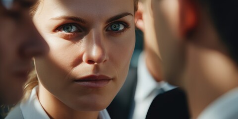A close-up shot of a woman looking directly at the camera. Perfect for professional profiles and personal branding