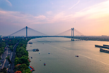 Vidyasagar Setu bridge over Hooghly River in Kolkata, West Bengal, India