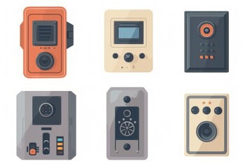 A vibrant assortment of electronic devices in various colors. Perfect for illustrating modern technology and connectivity.