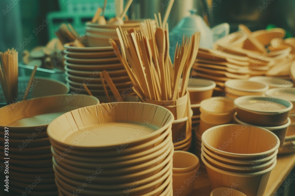 Aufkleber a collection of plates and bowls arranged neatly on a table. perfect for showcasing a variety of tab