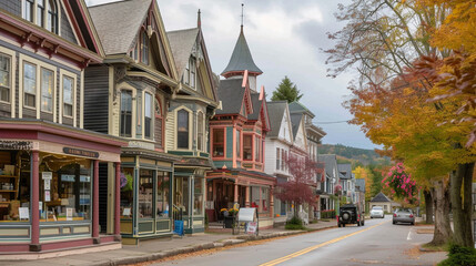The Victorian style Gibson Woodbury House exterior on the main street in North Conway Village New Hampshire United States - obrazy, fototapety, plakaty