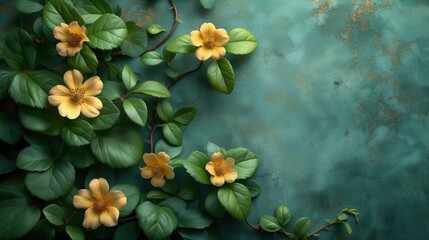 Obraz z żółtymi kwiatami na zielonym tle