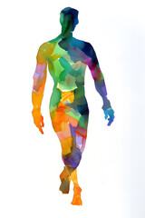 Man watercolor colorful silhouette isolated on white background