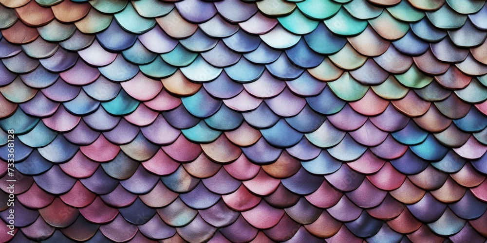 Poster A close up of a vibrant and colorful pattern created by fish scales. This image can be used to add a unique and eye-catching design element to various projects