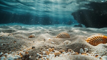 Obraz na płótnie Canvas Sea bottom with sand starfish seashell underwater wallpaper background