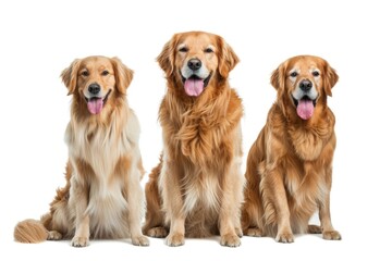 Three golden retrievers sitting together. Perfect for dog lovers and pet-related projects