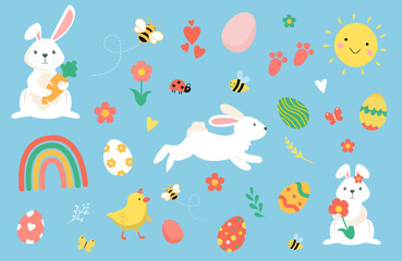 Set of Easter Bunny And Egg.Easter Rabbit , Easter Bunny Ilustration Collection.Easter Poster