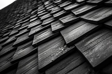 A black and white photo of a wooden roof. Suitable for architectural and design projects