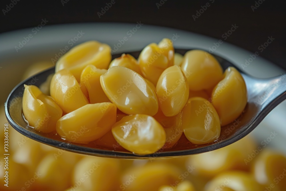 Aufkleber A simple image of a spoon full of corn sitting on top of a bowl. This versatile picture can be used in various contexts