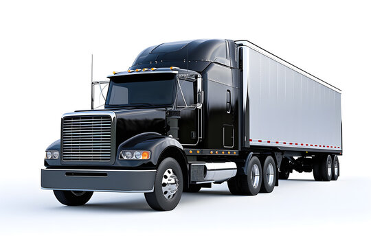 Black cargo truck freightliner isolated on white background