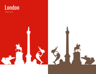Silhouette. London. Trafalgar Square. Monuments and fountains of London - obrazy, fototapety, plakaty