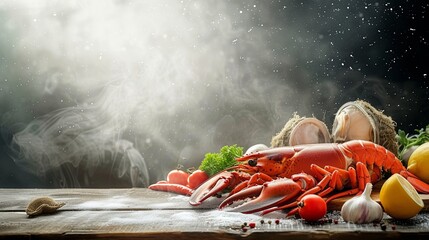 Shrimp seafood dish cooked close up wallpaper background - obrazy, fototapety, plakaty