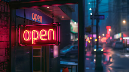 Red open neon sign