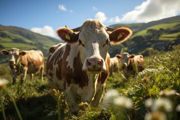 Cows and bulls on beautiful land, eco organic. - 733370903