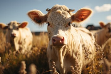 Cows and bulls on beautiful land, eco organic. - 733370905