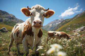 Cows and bulls on beautiful land, eco organic. - 733370918