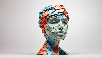 Aus gekn&uuml;lltem Papier modellierter Kopf