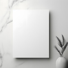 Photograph of a monochromatic A4 paper mockup against a neutral backdrop