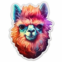 alpaca, colorful sticker on a white background, isolate. vibrant print.