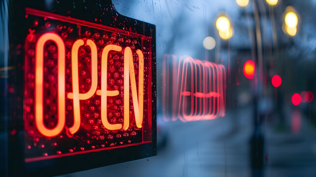 Red open neon sign