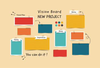 Vector photo collage template moodboard pictures grids vector illustration, vision board  © Lunny Wind