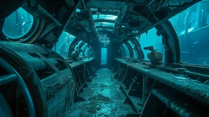 Foto op Canvas Drowning old ship interior diving wallpaper background © Irina