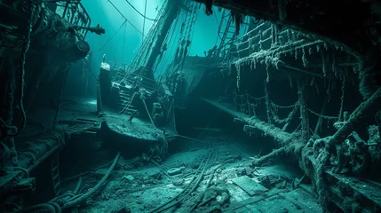Poster Drowning old ship interior diving wallpaper background © Irina