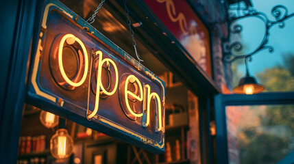 Red open neon sign