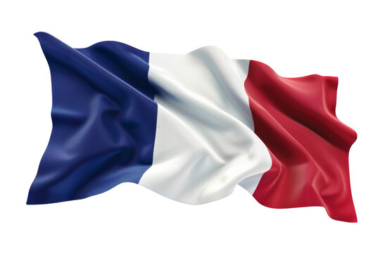 Majestic French flag waving against a pure white background, symbol of national pride