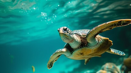 Obraz na płótnie Canvas Turtle animal swim under water in sea ocean water wallpaper background