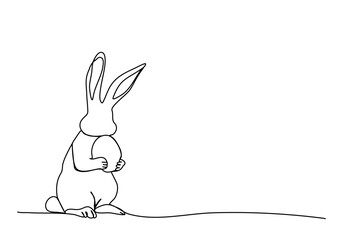 Easter rabbit with egg, one line drawing vector illustration.