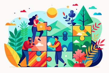 Naklejka premium Hands-on activity that fosters creativity and relaxation by creating unique works of art using puzzle pieces. Reflects imagination. Generative AI.