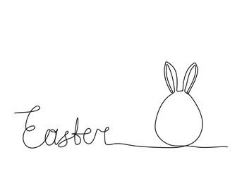 Easter egg with rabbit ears, one line drawing vector illustration.