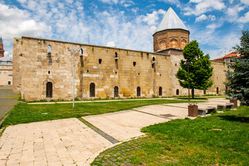 Fototapeta na wymiar Cifte Minareli Medrese (Double Minaret Thelogical Schools). The structure is located at the city center. The structure has the biggest portal among the other theological schools in Anatolia. Sivas .