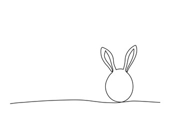 Easter egg with rabbit ears, one line drawing vector illustration.