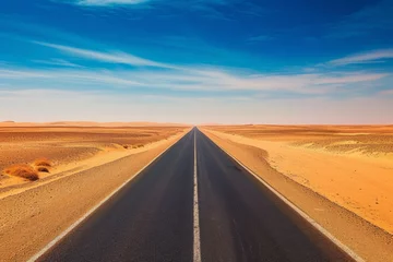 Foto op Plexiglas Endless road in desert landscape, concept of travel and adventure in vast open spaces, journey through wilderness © Breezze