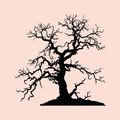 Haunted halloween black tree silhouette. Horror, spooky  vector illustration