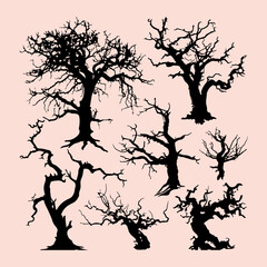 Haunted halloween black tree silhouette. Horror, spooky  vector illustration