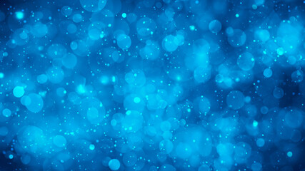 Shiny blue bokeh background with circles and flashes