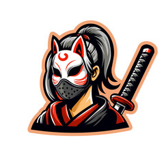Girl ninja character esport logo. kitsune mask mascot logo design vector with modern illustration concept style for badges, emblems and esports teams.