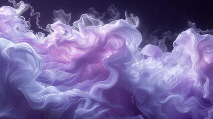 Delicate tendrils of pearl white and celestial lavender cascading in water, forming an enchanting and dreamy abstract composition against a backdrop of profound cosmic black.  - obrazy, fototapety, plakaty
